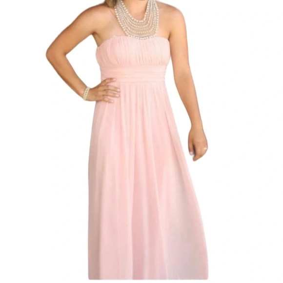 DAVID’S Bridal Petite Maxi Empire Waist Dress with Pearl Necklace - Size 3 - Picture 3 of 13